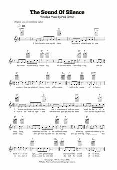 the sound of silence sheet music for guitar with tabs and chords, easy to read