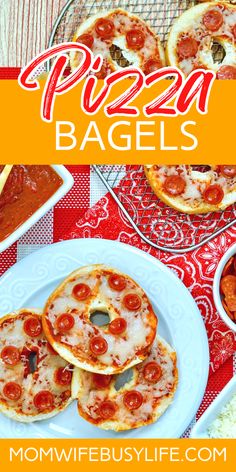 homemade pizza bagels with pepperoni and cheese on them are the perfect appetizer to serve