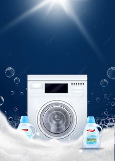 the washing machine is surrounded by bubbles and water