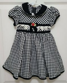 Bonnie Baby Size 18 Month Black White Plaid Dress Lace Holiday Dress. Black Cotton Lined Dress, Cute Black Cotton Dress, Black And White Plaid Dress, White Plaid, Plaid Dress, Baby Size, Holiday Dresses, Childrens Clothes, Lace Dress