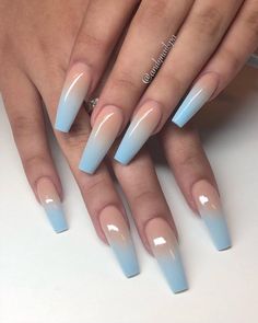 Blue Ombre Nails, Long Acrylic Nail Designs, Blue Acrylic Nails, Simple Acrylic Nails, Blue Nail