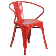 a red metal chair on a white background