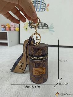 BirdinBag - Graphic Letter Bag Charm with Twilly Scarf Decoration Brown Portable Bag As Gift, Brown Travel Bag For Gift, Portable Round Case Travel Bag, Trendy Brown Pouch For Gift, Trendy Brown Pouch As A Gift, Letter Bag, Twilly Scarf, Brown Pattern, Twilly