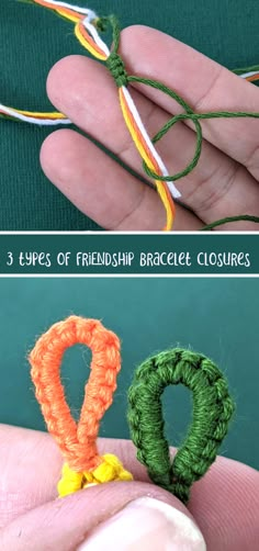 two pictures showing how to make crochet letters with yarn and thread, one shows the