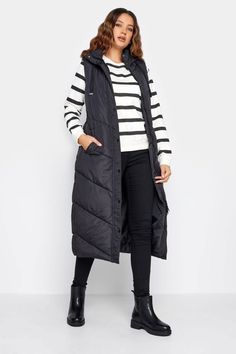 Upgrade your everyday looks this season with this new-in longline gilet from LTS. Designed for women 5ft 7in and above. Made from a comfortable woven fabric, it features a hood and drawstrings, popper fastenings and two side pockets, complete in a chevron quilted design. Simply layer over a jumper and jeans for the perfect transitional look. Jumper And Jeans, Jeans For Tall Women, Smart Coat, Hooded Gilet, Tall Skirt, Gilet Long, Large Clothes, Long Tall Sally, Long Leggings