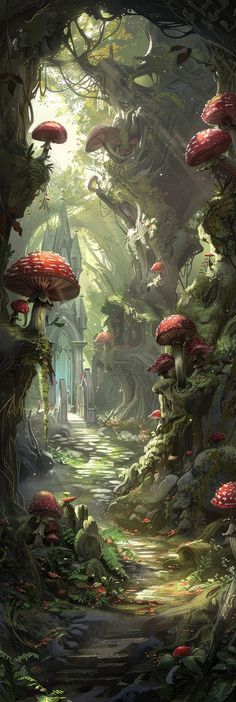 an image of a fantasy forest with mushrooms