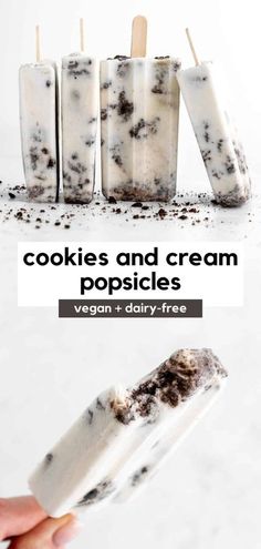 cookies and cream popsicles with text overlay