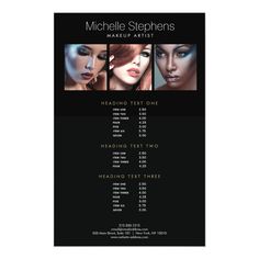 a flyer for a makeup artist with three different images on it and the words, micelle