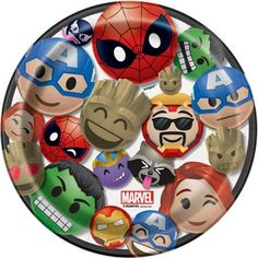 a plate with many different avengers faces on it