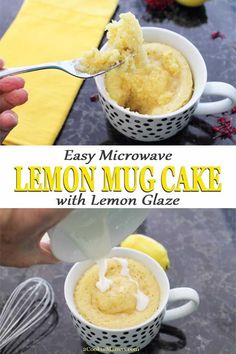 the lemon mug cake is ready to be eaten