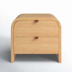 a wooden nightstand with two drawers on one side and an open drawer on the other