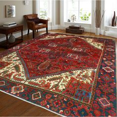 The Fine Vintage Heriz Qalima Rug beckons you to a world steeped in enduring tradition, craftsmanship, and timeless elegance. Bakhtiari Rugs, Charcoal Rug, Heriz Rugs, Navy Rug, Antique Carpets, Ivory Rug, Wool Area Rug, Rug Store, Memorable Gifts