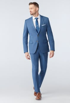 Blue Slim Fit Suits With Notch Lapel, Blue Slim Fit Suit In Suiting Fabric, Blue Slim Fit Suits In Suiting Fabric, Blue Fitted Suit With Notch Lapel, Blue Slim Fit Suits With Pressed Crease, Blue Slim Fit Suit With Pressed Crease, Slim Fit Blue Suit With Pressed Crease, Blue Slim Fit Single Breasted Suit, Light Blue Slim Fit Business Suit