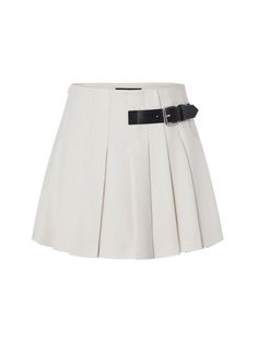 MO&Co. Women's Wool Blend Pleated Skirt Fitted Casual Mini Skirts For Women Elegant Luxury Miu Miu Mini Skirt, Chic Fitted Pleated Skirt With Belt Loops, Spring Asymmetrical Skirt With Accordion Pleats, Fitted Belted Pleated Skirt, Fitted Pleated Flared Skirt With Belt Loops, Belted Fitted Pleated Skirt, Belted Fitted Mini Pleated Skirt, Pleated Asymmetrical Fitted Mini Skirt, Fitted Mini Pleated Skirt With Belt