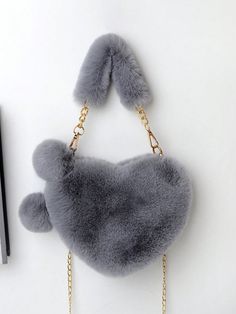 Furry Purse For Girls Heart Shaped Fluffy Handbag For Women Soft Small Shoulder Bag Clutch Purse With Metal Chain Strap, Cute Chain Crossbody Bag, Fur Bag, Party Holiday Gift ,Heart Bag, The Best Valentine's Gift For Her, New Arrival Fur Purse Grey Preppy   Polyester Geometric Novelty Bag   Women Bags, size features are:Bust: ,Length: ,Sleeve Length: Fluffy Purse, Heart Shaped Bag, Fur Purse, Party Handbags, Plush Bags, Fur Bag, Novelty Bags, Heart Bag, Chain Crossbody Bag