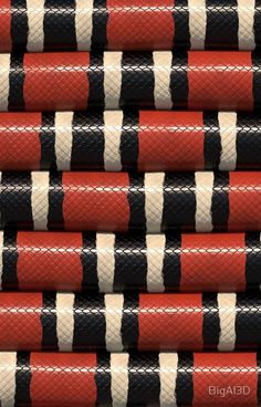 red, black and white striped leather material