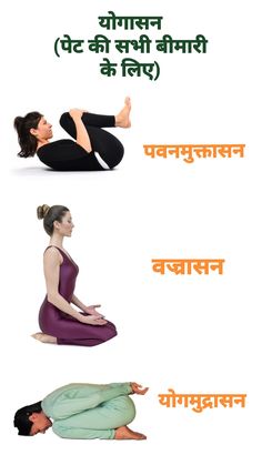 yoga poses for beginners in different positions, with the caption above them to describe their