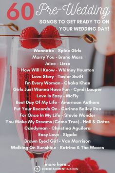 a poster with the words 50 pre - wedding songs to get ready to on your wedding day