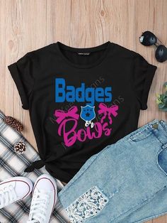 a t - shirt with the words baddes on it next to ripped jeans and shoes