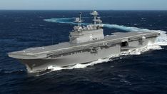 an artist's rendering of the aircraft carrier uss george w bush in the middle of the ocean