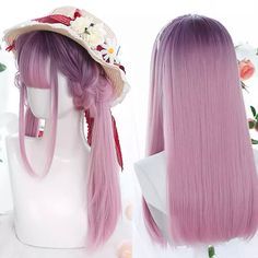 New Beautiful Colorful Wig Regular Daily Wig Fashionable Party Use High Temperature Fiber Wavy Straight Long Length Do Not Perm One Piece - Fits Most Mixed Violet Pink Colors Style On Your Own Wig Only Hair Accessories Not Included Harajuku Wig, Harajuku Wigs, Pink Purple Blue, Wig With Bangs, Long Wigs, Rainbow Hair, Wigs With Bangs, Synthetic Wigs, High Temperature