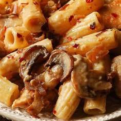 pasta with mushrooms and sauce on a plate