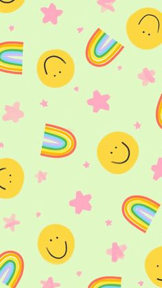 a pattern with smiley faces and rainbows