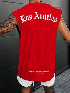 Men Summer Casual Tank Top With Slogan Print And Wide Shoulder Red Casual  Sleeveless Fabric Letter,Slogan  Slight Stretch  Men Clothing, size features are:Bust: ,Length: ,Sleeve Length: Men Summer Casual, Fabric Letters, Men Summer, Men Clothing, Mens Summer, Mens Tank Tops, Summer Casual, All Fashion, Length Sleeve