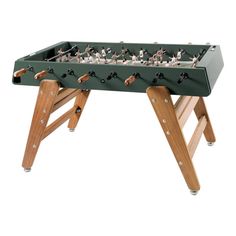 a close up of a foosball table on a white background