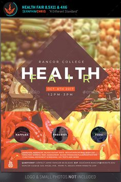 the health flyer is shown with an image of various fruits and vegetables on it, including peppers