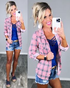 Penny Plaid Flannel TopinPink & Navy colors of top can be worn as long sleeves or a 3/4 top. It is so very soft and comfy! Definitely a Closet Must you will be coming back for all the colors!! Great paired with anything you can create so many different styles! Stretchy and perfect for traveling! Navy Flannel Outfit, Flannel Outfit, Chic Cardigan, Flannel Tops, Flannel Women, Pink Plaid, Mesa Az, Plaid Flannel