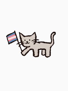 a drawing of a cat holding a flag