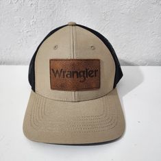 Wrangler Logo Leather Patch Khaki Meshback Trucker Hat Snapback Baseball Cap Nwt Osfm *Disclaimer* An Item That Is Sent Back Must Be Returned In The Original Condition In Which Is Received To Be Eligible For A Full Refund. Wrangler Black, Wrangler Accessories, Navy Hats, Western Cowboy Hats, Nike Tennis Dress, Realtree Camo, Cap Men, Hats Snapback, Western Hats