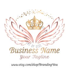 a gold crown and wings with the words business name your tagline