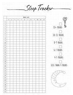 the printable sleep tracker is shown in black and white