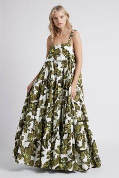 Aje Oasis Strap Maxi Dress Olive Leaf Green Braided Straps Tiered Size 4 | eBay Strap Maxi Dress, Types Of Braids, Hip Clothes, Flowy Maxi Dress, Olive Leaf, Maxi Dress Online, Dress Crafts, Cotton Maxi, Dyed Dress