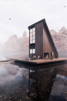 an artistic rendering of a floating house in the water