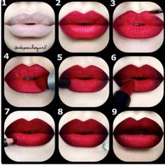 Red Ombre Lips, Makeup Bibir, Ombre Lips Tutorial, Extreme Make-up, Drag Make-up, Lipstick Hacks, Lipstick Tutorial, Lip Tutorial