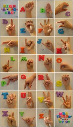 many different images of hands making letters and numbers