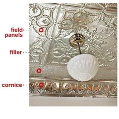 the parts of a ceiling light in an ornate style with detailed details and instructions on how to install it