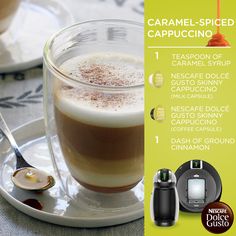 an advertisement for caramel spiced cappuccino