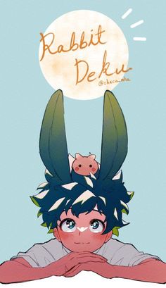 an anime character with blue hair and pig on his head in front of a full moon