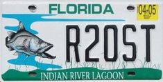 a license plate with a large fish on it's front and bottom, that reads florida r25st