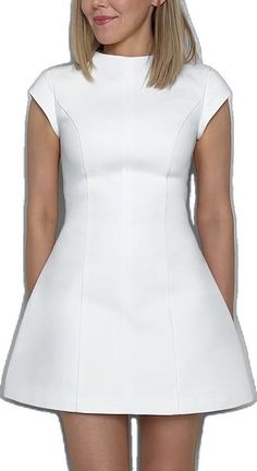 White Fitted Mini Dress With Cap Sleeves, Fitted White Mini Dress With Cap Sleeves, Flattering A-line Wedding Dress, Stretch A-line Dress For Wedding, White A-line Dress With Back Zipper, White Stretch Lined Dress, White Stretch A-line Dress, White Mini Dress With Fitted Bodice And Back Zipper, White Mini Dress With Structured Shoulders For Party