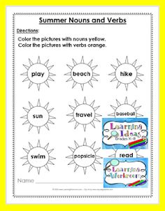 the worksheet for summer nous and verbs