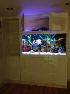 an aquarium is shown in the corner of a room