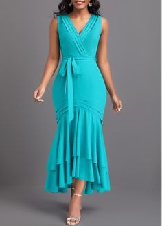 Color:Cyan;Size:S;Size:L;Size:XL;Size:XXL;Package Contents:1 X Dress , 1 X Belt;Occasion:Work;Style:Elegant; Midi Mermaid Dress, Formal Dress Wedding Guest, Wedding Guest Dress Cocktail, Dress Semi Formal, V Neck Bodycon Dress, Flowy Design, Turquoise Dress, Style Finder, Sleeveless Bodycon Dress