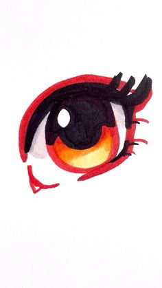 an eye drawn with colored pencils on white paper