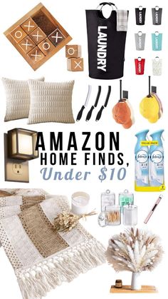 an advertisement for amazon's home finds under $ 10, including toiletries and other items