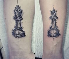 two tattoos on the legs of people with chess pieces